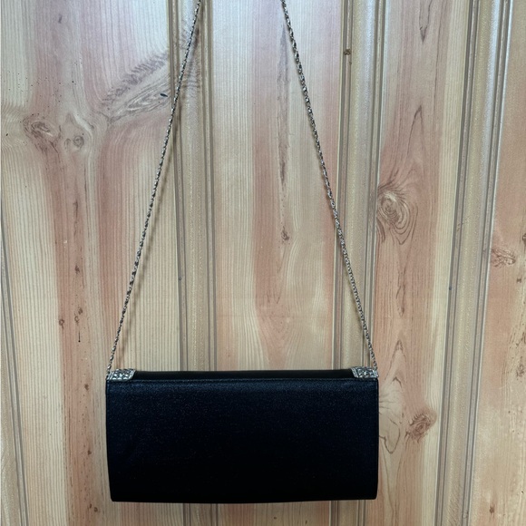 Jeweled black clutch with metal shoulder strap. - Picture 8 of 8